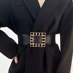 Square Buckle Vegan Leather Statement Belt